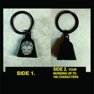 Sugar skull custom wording biker bell, rider bell, gremlin bell, protector bell