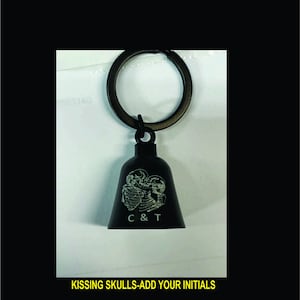 Custom Engraved Biker Bell: Kissing Skulls, Personalized Initials