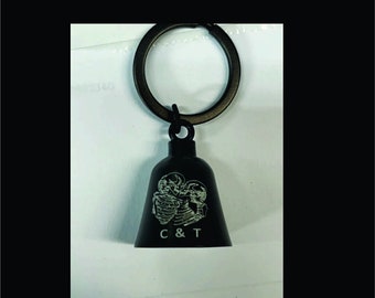 Custom Engraved Biker Bell: Kissing Skulls, Personalized Initials