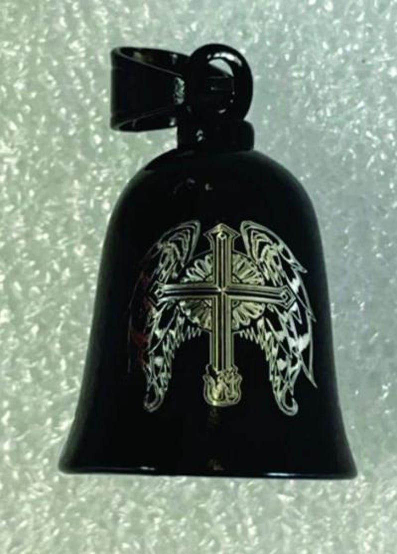 Biker Bell Motorcycle Bell Angel Cross Engraving image 2