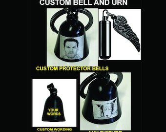 Custom Engraved Biker Bell: Photo & Urn Protector Bell