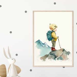 Little Alpinist Printable Wall Art – Mountain Watercolor Digital Art for Nursery Wall Decor, Kids Room Decor and Playroom – Instant Download