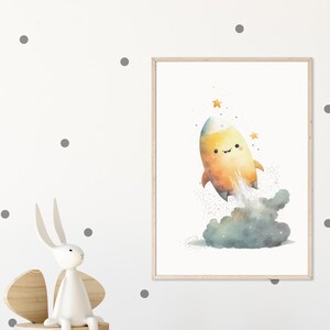 Adorable Little Spaceship – Arte de pared imprimible con temática espacial para guardería, dormitorio infantil y sala de juegos – Acuarela – Colores neutros