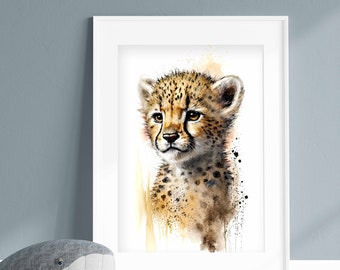 Adorable Baby Cheetah – Printable Wall Art for Nursery / Kids' Bedroom – Watercolor – Gender Neutral