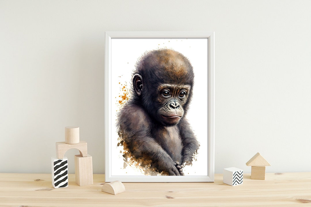 Adorable Baby Gorilla – Printable Wall Art for Nursery / Kids' Bedroom ...