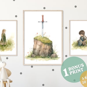 King Arthur and Excalibur, Set of 3 Printable Wall Art, Digital Art for Nursery Wall Decor, Kids Room Decor and Playroom – Instant Download