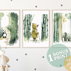 Panda Bamboo Forest, Set of 3 Printable Wall Art, Digital Art for Nursery Wall Decor, Kids Room Decor and Playroom – Instant Download