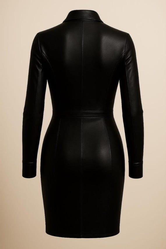 long sleeve leather bodycon dress Black Shirt – Mini Clubwear Sleek Bodycon Fit Pant Size:S · 30 long sleeve leather dress Alpha Sizing ombre black and white