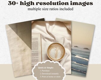Neutral Wall Art Bundle, Beige Minimalist Prints, Clean Girl Room Decor (Digital Download)