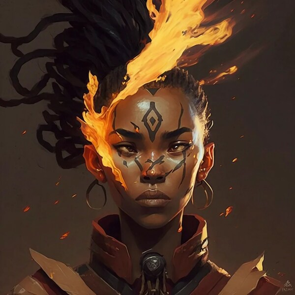 Afrofuturist Fire Bender Villain Digital Art Print Inspired by Avatar: The Last Air bender Series