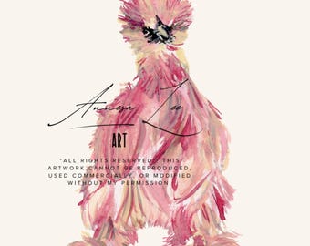 Buff Silkie Chicken Watercolor Art Print: Whimsical Farmhouse Decor