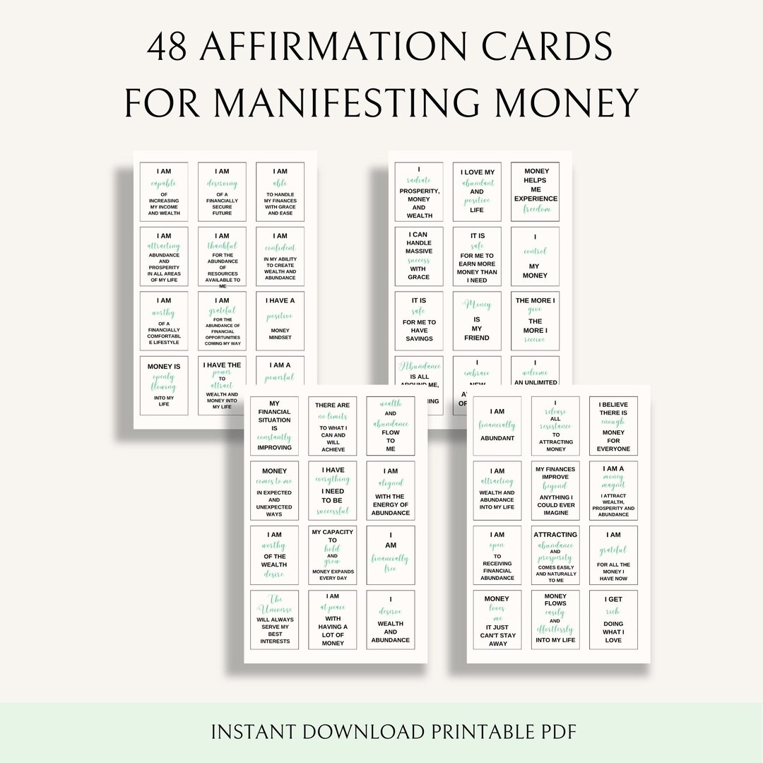 Money Affirmation Cards Printable Manifesting Money Wealth Etsy