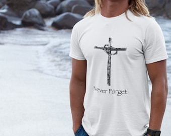 Christian Graphic Tee – Cross with Crown of Thorns, Mens T-Shirt