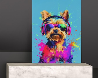 Yorkie Dog Art Print – Pop Art Sunglasses & Headphones, Urban Decor