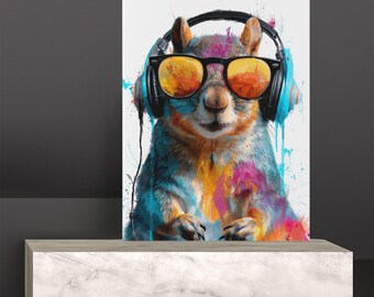 DJ Squirrel - Lámina artística - Estilo pop art, decoración urbana para pared