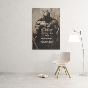 Motivational Saying Art Print, Positive Affirmations, Masculine Design, Home Gym, Office, Man Cave, Wall Decor - “Warrior Ethos”