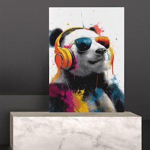 Art Print - Panda Bear Wearing Sunglasses & Headphones - Colorful Pop Art Style - Urban Wall Decor - “DJ Panda 2”