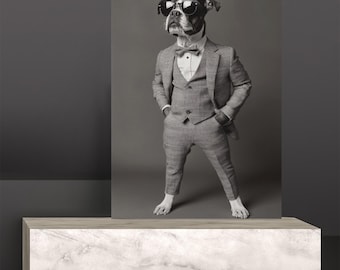 Impresión de retrato de perro bóxer elegante, decoración artística divertida, estilo GQ