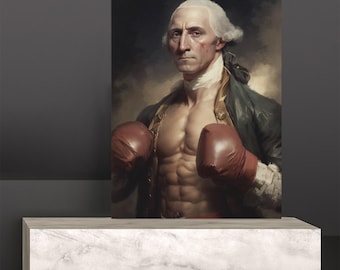 Impresión artística de George Washington luchando, póster patriótico divertido, lienzo o metal