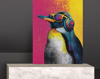 Lámina artística de DJ Penguin: estilo pop art, decoración urbana para pared - 2