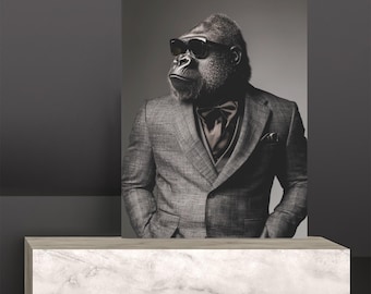 Dapper Gorilla Portrait Print, Funny Animal Art Decor