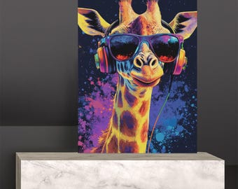Giraffe Art Print – Sunglasses and Headphones, Colorful Pop Art