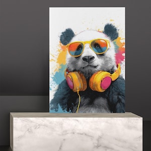 Art Print - Panda Bear Wearing Sunglasses & Headphones - Colorful Pop Art Style - Urban Wall Decor - “DJ Panda 1”