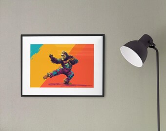 Impresión artística de Kung Fu Sasquatch, obra de arte colorida, decoración divertida, arte pop