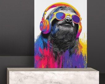 Impresión de arte pop de DJ Sloth, decoración de pared urbana colorida