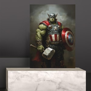 Art Print - Superhero, Combined Hero, Captain America, Thor, Hulk, Man Cave, Boys Bedroom, Wall Decor - “Captain Thork”