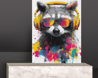 DJ Mapache 1 - Lámina artística - Estilo pop art, decoración urbana para pared