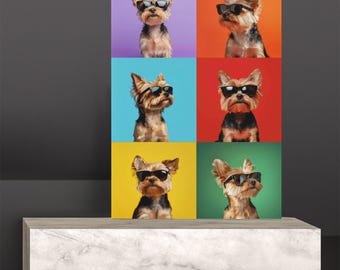 Cool Yorkies Art Print, Sunglasses Dog Poster, Modern Wall Decor