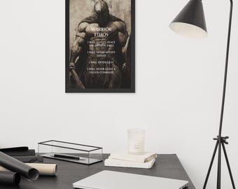 Póster enmarcado, Espíritu guerrero, Oficina en casa, Cueva del hombre, Motivacional, Estilo masculino, Decoración de pared