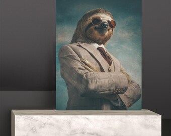 Impresión artística de un perezoso elegante, retrato de animal, decoración divertida para el hogar