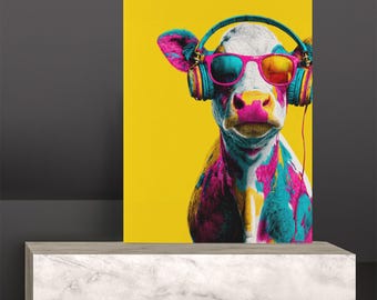 Impresión de arte pop de DJ Cow, decoración de pared urbana colorida