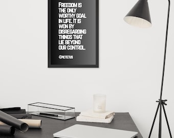 Póster enmarcado, citas de los estoicos, Epicteto, libertad, oficina en casa, cueva del hombre, motivación, estilo minimalista, decoración de pared