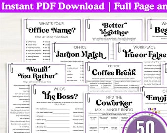 Utskrivbart kontorsspelpaket | 50 roliga teambuildingaktiviteter för jobbet | Direkt PDF-nedladdning