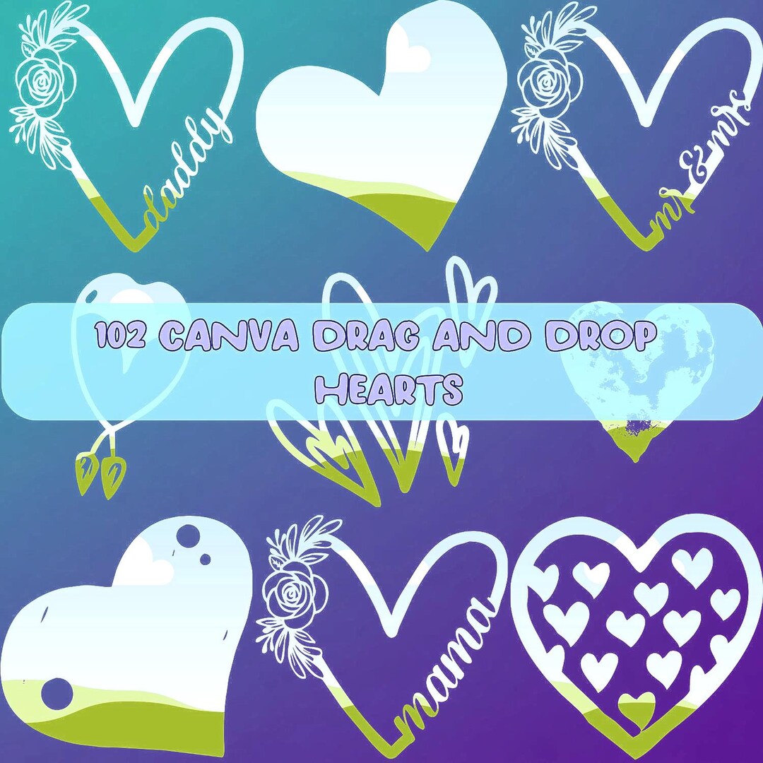 102 Hearts Canva Frame – Drag & Drop – Editable Template – Heart ...