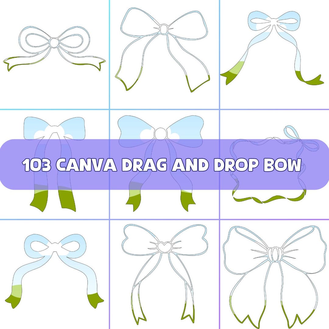 103 Bow Canva Frame Bundle, Drag & Drop Ribbon Frames PNG, Cute ...
