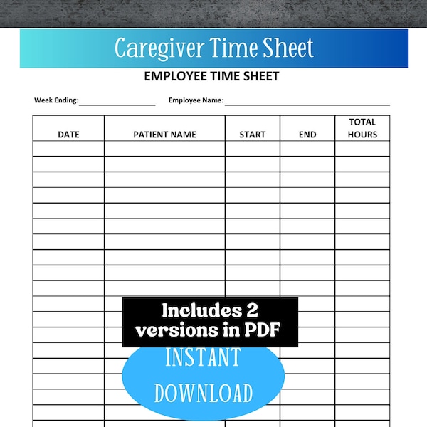 Caregiver Time Sheet Caregiver Timesheet Caregiver Log Caregiver Notes Caregiver Daily Log Nurse Time Sheet Caregiver Planner Time Tracker