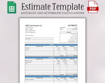 Job Estimation Vorlage | Konstruktions-Angebotsformular | Unternehmer Angebot Kostenvoranschlag | Konstruktionsvorschlag Form | Angebots-Formular | Job-Spruch