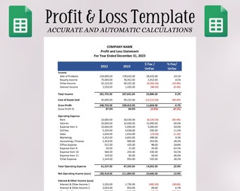 Vorlage für die Gewinn- und Verlustrechnung mit Vergleich des Jahres 2019 | Google Sheets Business Vorlagen | P&L-Spreadsheet für die finanzielle Bewertung