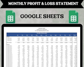 Google Sheets Monthly Profit and Loss Statement Business Google Sheets Template Google Sheets Spreadsheet Business Spreadsheet Template