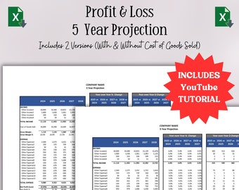 5 Year Projection | Income and Expense Tracker | Excel Personal Finance Spreadsheet | Income and Expense Spreadsheet Template Excel