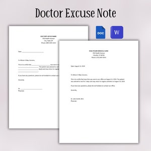 Plantilla editable de nota de excusa médica / Nota médica imprimible / Carta de excusa médica / Nota de impuestos escolares / Documentos de Google / MS Word