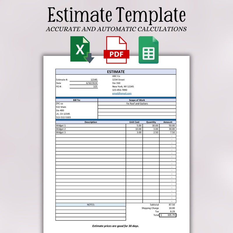 Construction Bid Template Etsy