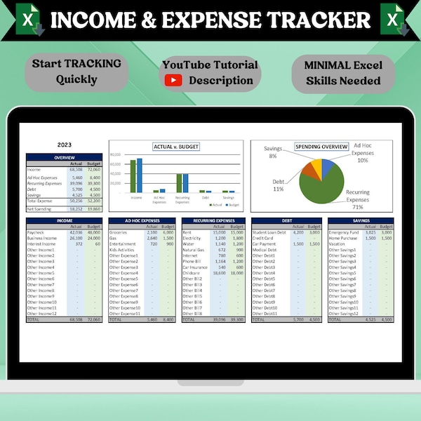Einnahmen und Ausgaben Tracker | Excel Persönliche Finanzierungs-Arbeitsblatt | Einnahmen und Ausgaben Tabelle Vorlage Excel | Einnahmen und Ausgaben Tabelle
