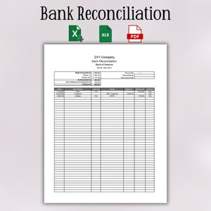 May include: A bank reconciliation form for ZXY Company, Bank of America, for the month of May 2004. The form includes columns for date, description, check number, payee, money in, money out, and cleared. The form also includes a section for beginning balance, money in, money out, ending balance, and difference.