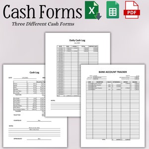 Printable Cash Log | Cash Register | Cash Depsoit Log | Cash Drawer Report | Cash Drawer Reconciliation Sheet | Cash Breakdown Template
