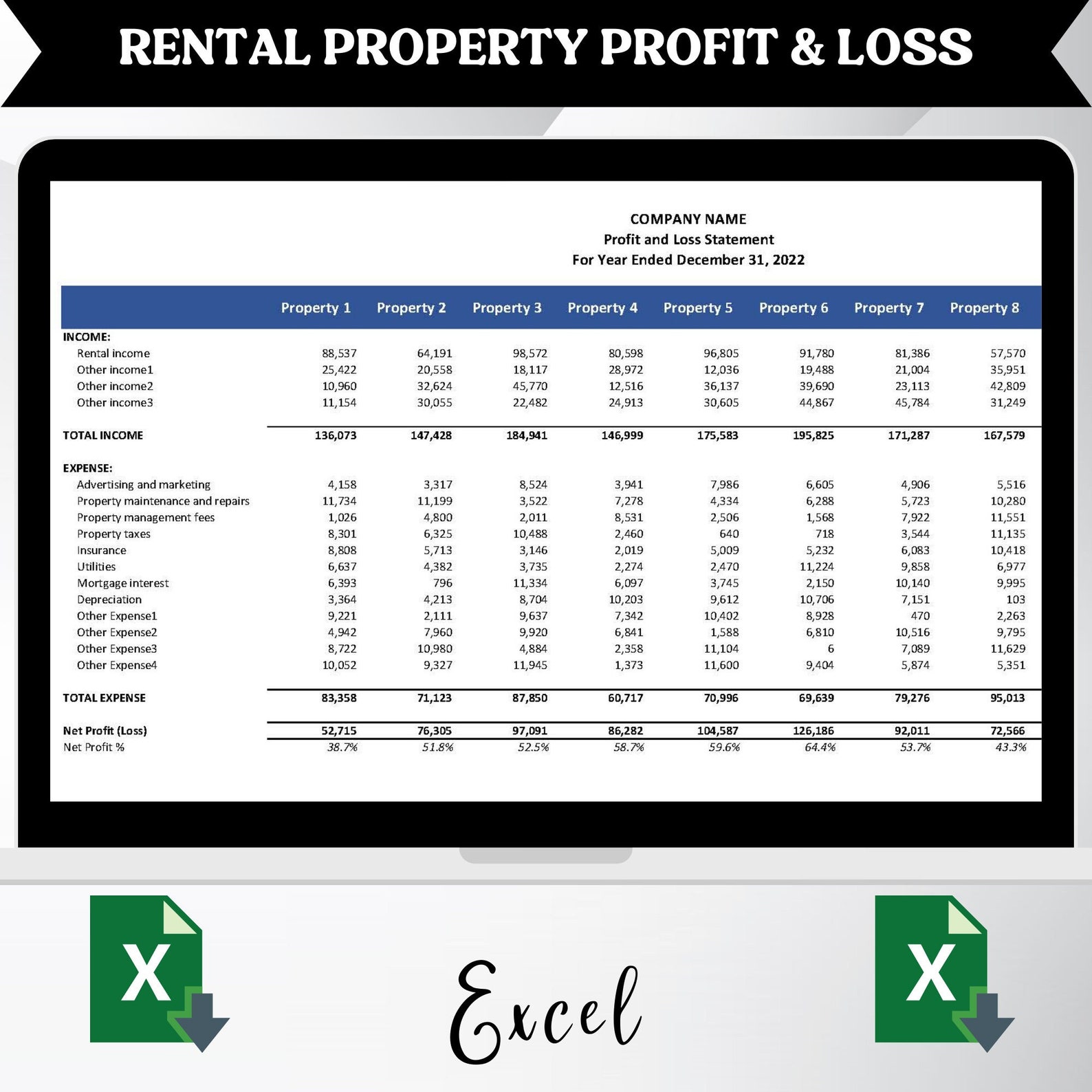 Rental Property Spreadsheet Bookkeeping Rental Property Management ...